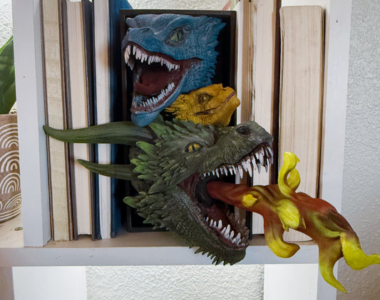 Hand painted 3 Dragon book nook